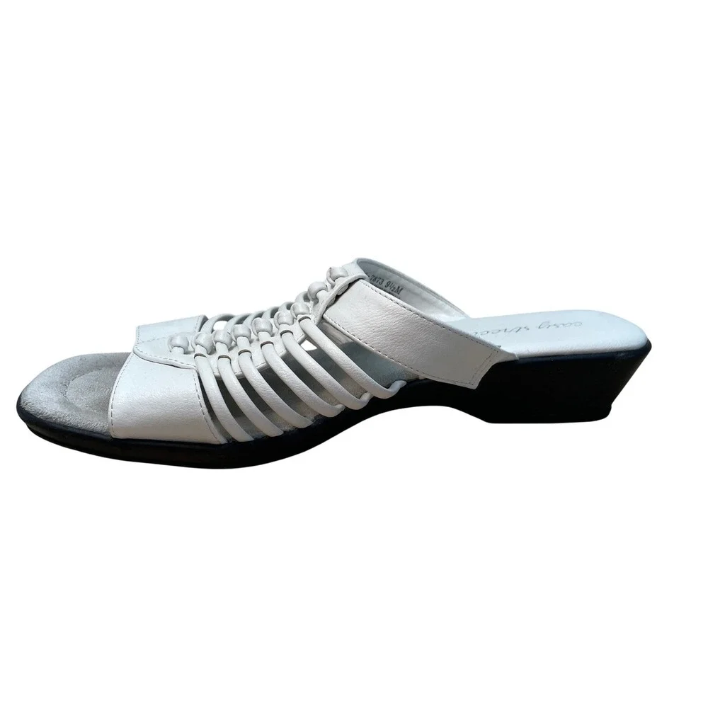 Easy Street Womens White Strappy Wedge Sandals Slide Mule 30-7873 Size‎ 9.5M